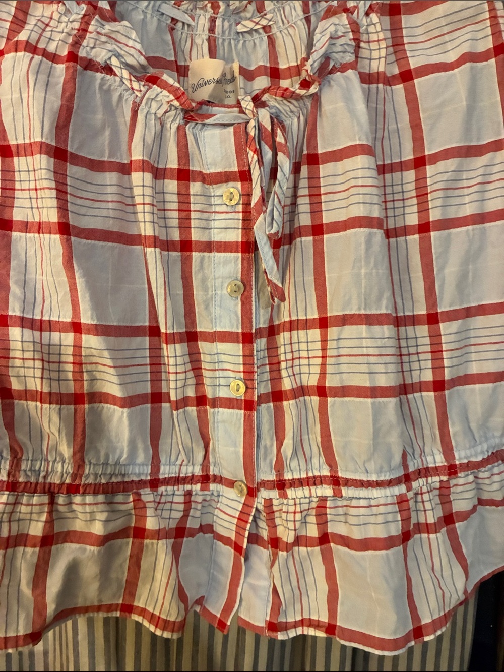 Universal Thread White and Red Plaid Ruffle Button-Front Tank - Picture 8 of 9